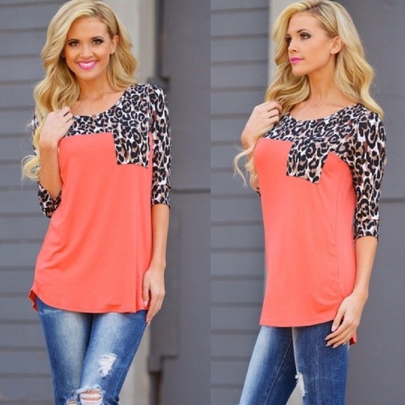 Tops - Coral Leopard Print Tunic